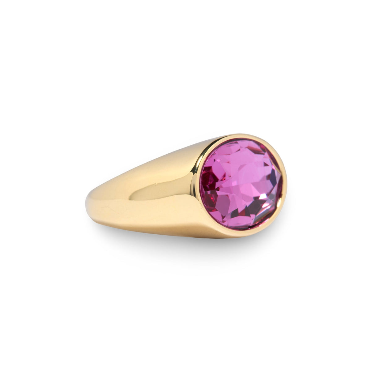 Gold Crystal Bezel Oval Gold Stone Ring