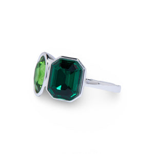 Silver Peridot/Emerald Two Stone Ring