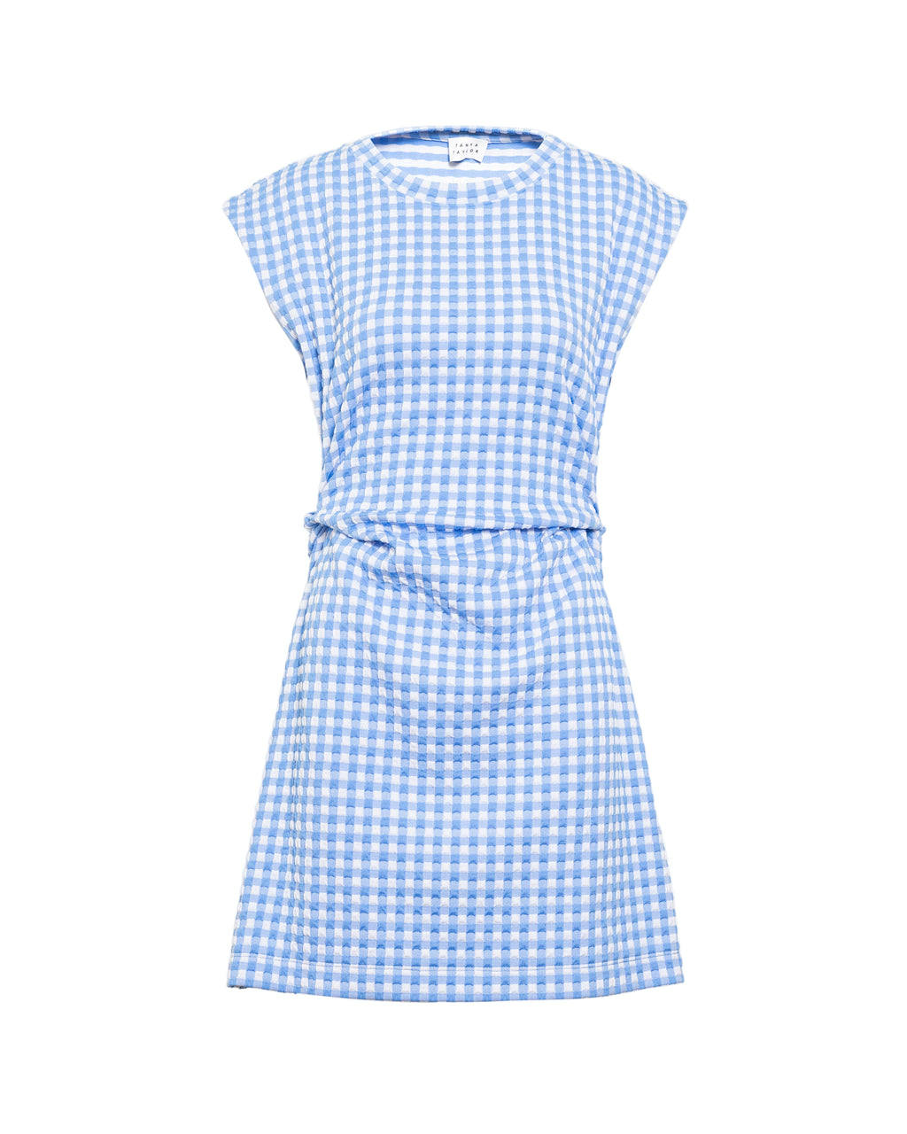 Short Sleeveless Aurora Dress in Vista Blue & White
