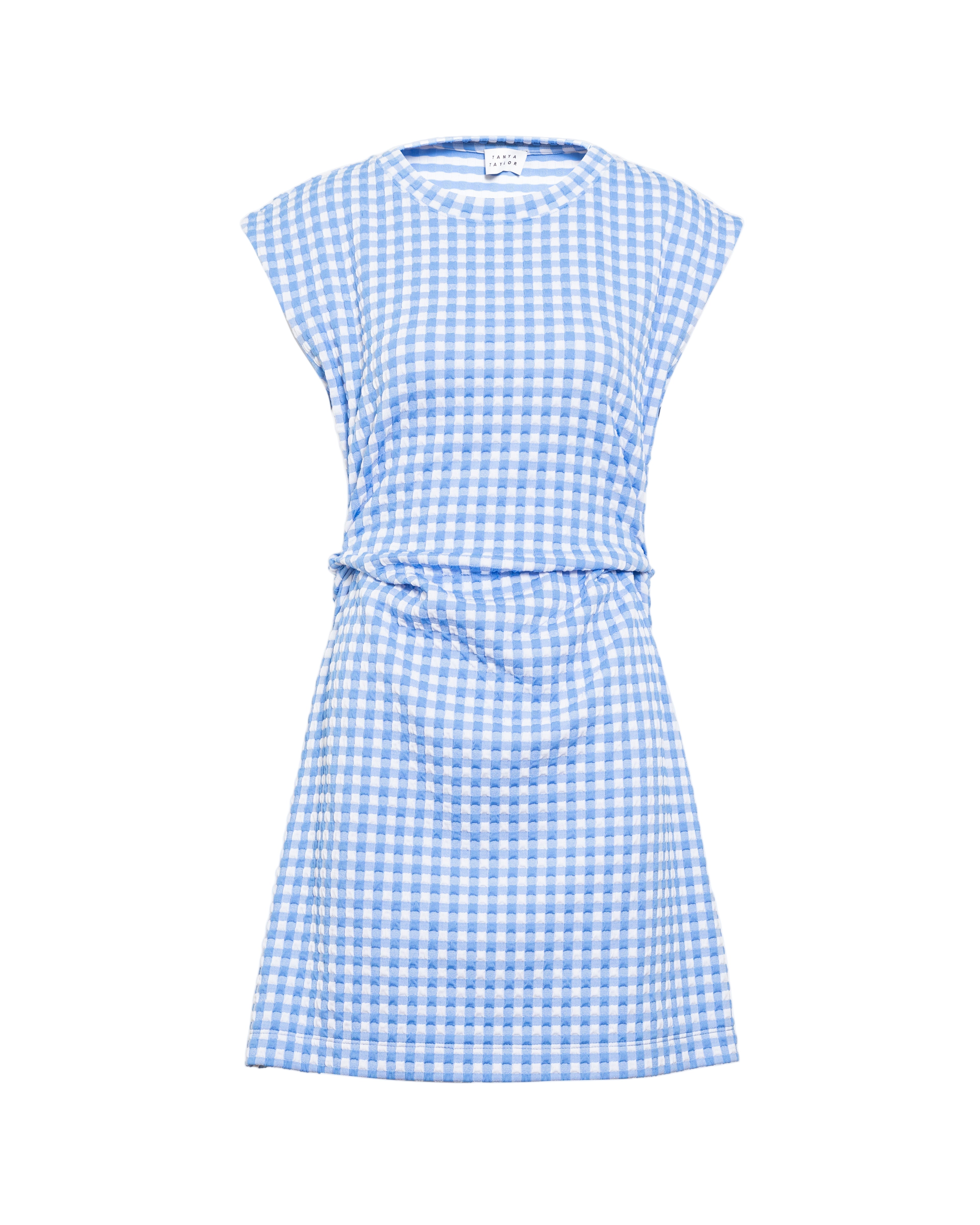 Short Sleeveless Aurora Dress in Vista Blue & White