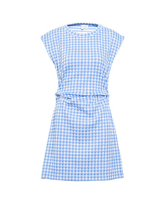 Short Sleeveless Aurora Dress in Vista Blue & White