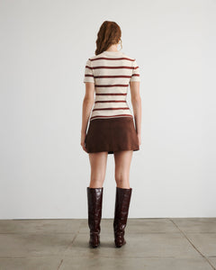 Short Sleeve Carlita Top in Cream & Raisin Wide Stripe
