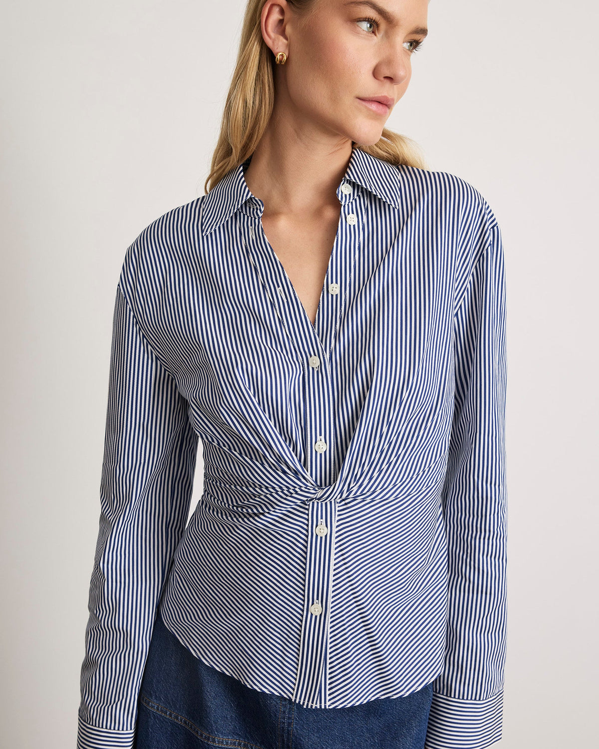 Long Sleeve Oakley Top in Blue & Optic White