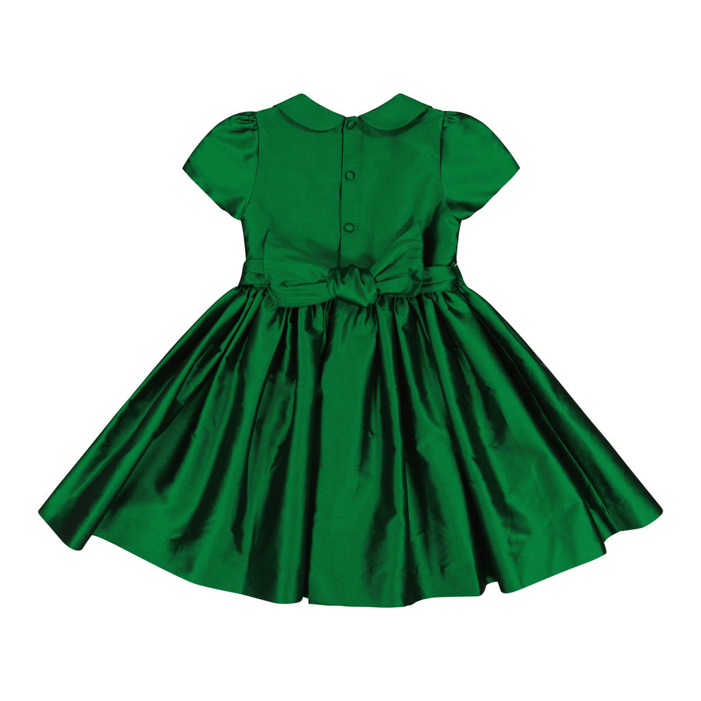 Stella Green Silk Short Sleeve Smocked Dress | Over The Moon Stella Green Silk Short Sleeve Smocked Dress | Over The Moon