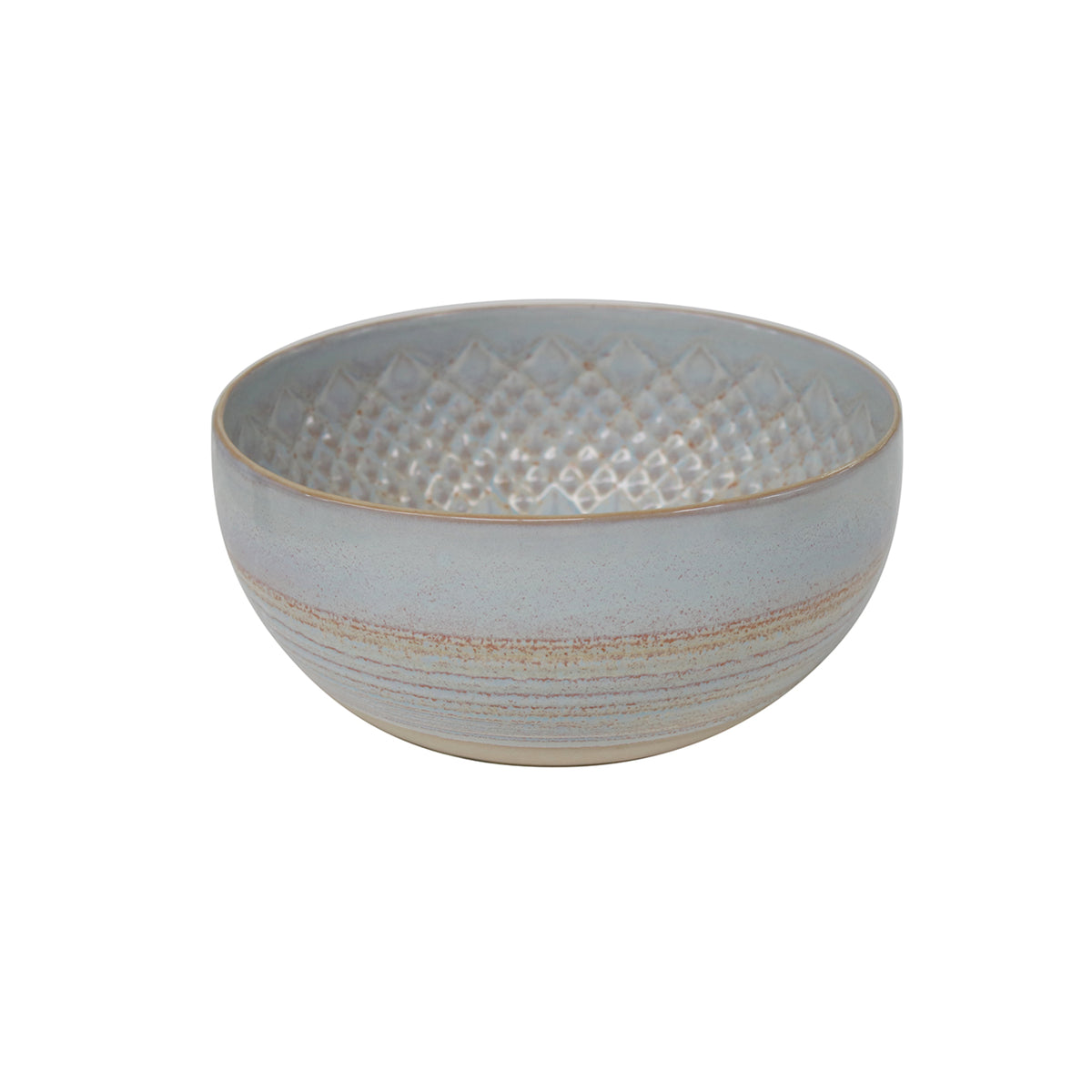 Three-quarter view of Cristal Collection Serving Bowl 8-inch in Nacar with reactive glaze and crystal-patterned interior