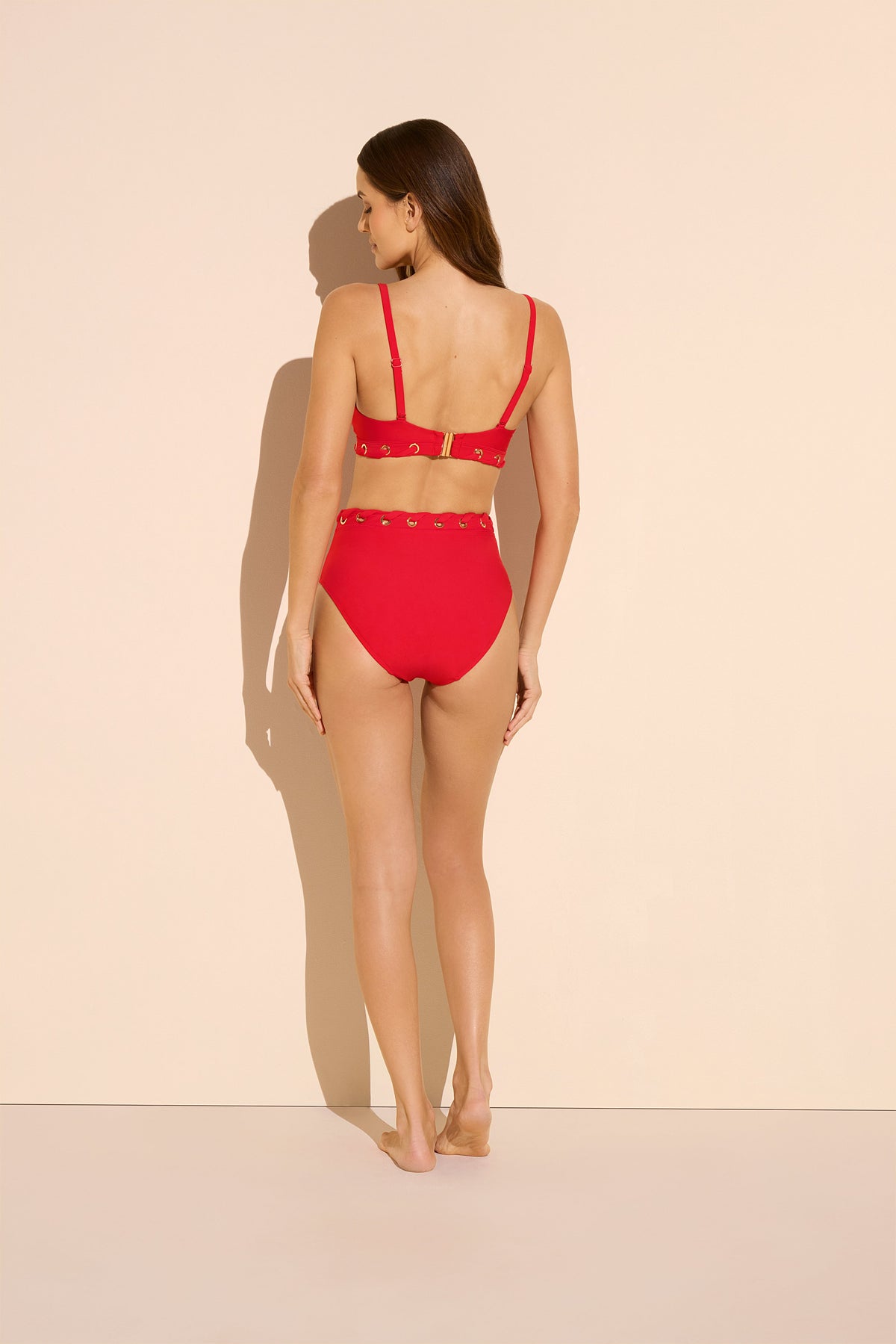 DreamSculpt High Rise Grommet Bikini Bottom in Hot Pepper
