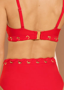 DreamSculpt High Rise Grommet Bikini Bottom in Hot Pepper