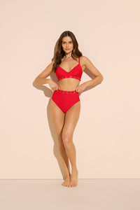 DreamSculpt High Rise Grommet Bikini Bottom in Hot Pepper