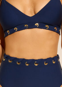 DreamSculpt High Rise Grommet Bikini Bottom in Navy