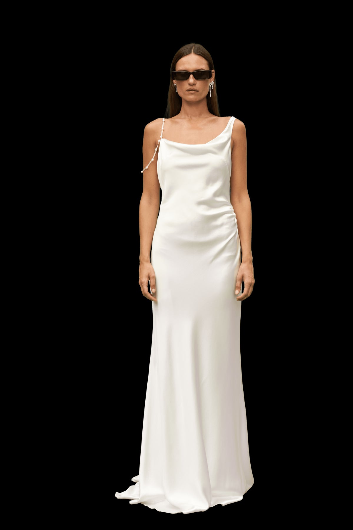 Asymmetric Cowl Dress with Pearl Straps | STYLE 019
