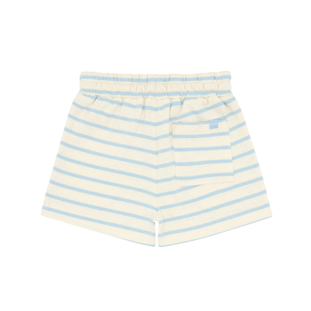 Unisex Cream And Powder Blue Stripe Shorts