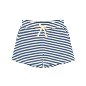 Unisex Cream And Denim Blue Stripe Shorts