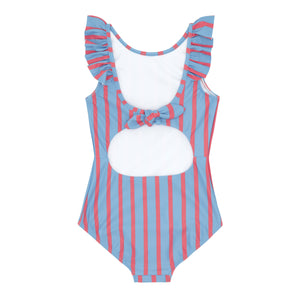 Girls Maritime Stripe Ruffle Collar One Piece