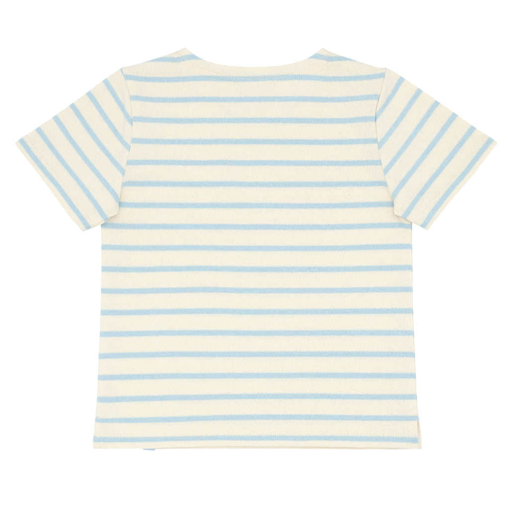 Unisex Cream And Powder Blue Stripe Boatneck Tee