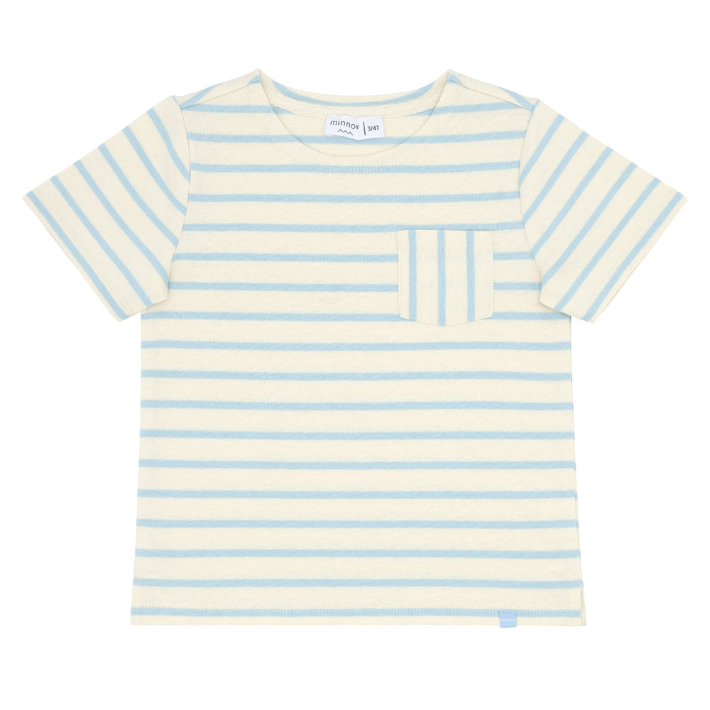 Unisex Cream And Powder Blue Stripe Boatneck Tee