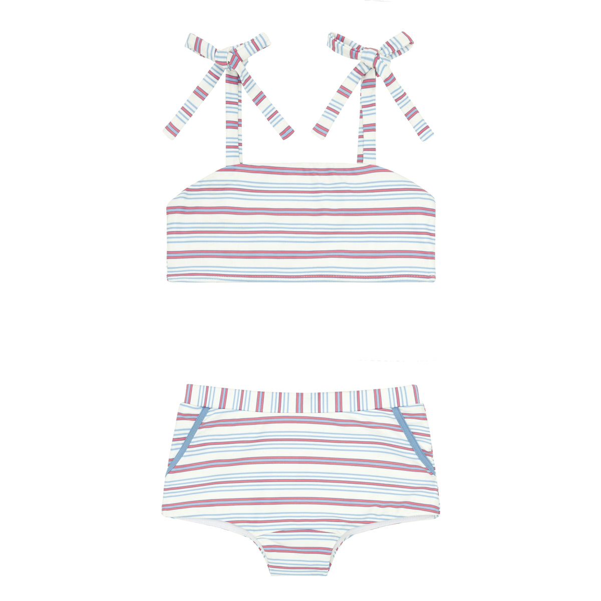 Girls Vintage Stripe Bandeau Top And Swim Shorts Bikini