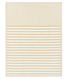 Cream and beige striped mini blanket with vertical stripes on upper section and horizontal stripes on lower section.