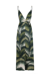 Sabina Silk Jacquard Midi Dress in Green Brushed