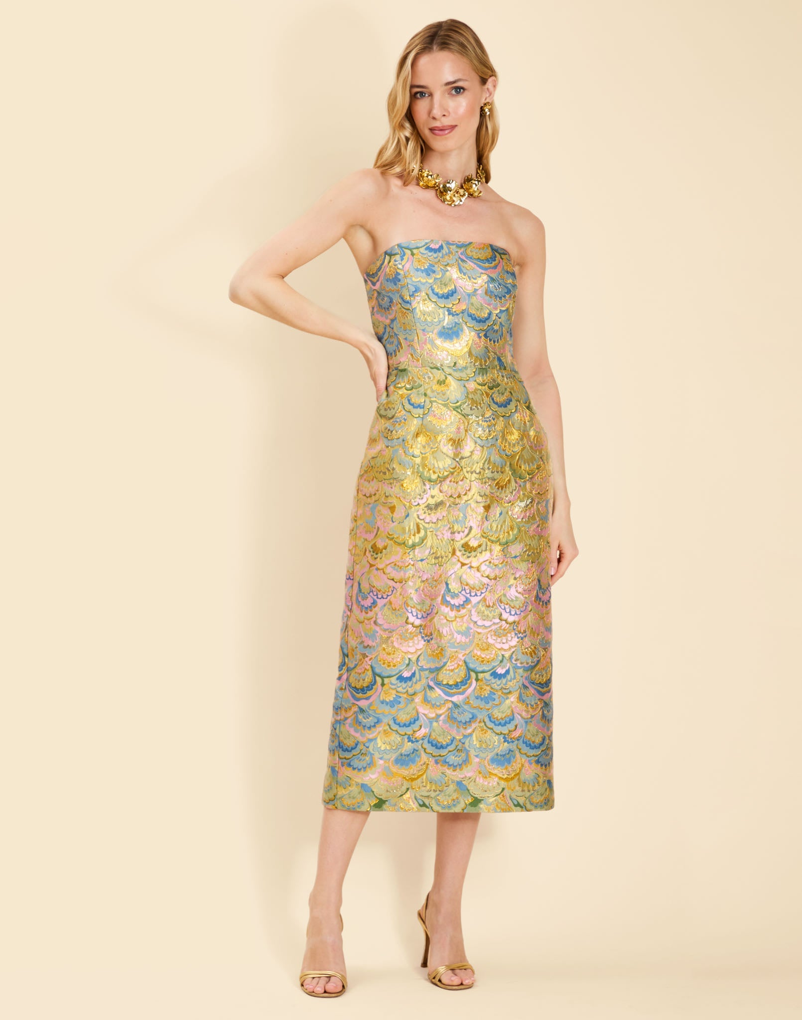 Sabrina Midi Dress in Gilded Marble