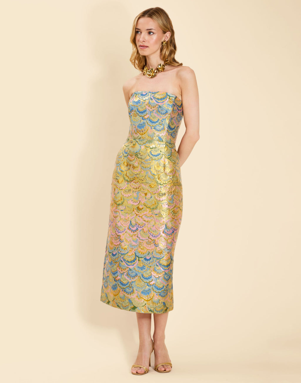 Sabrina Midi Dress in Gilded Marble