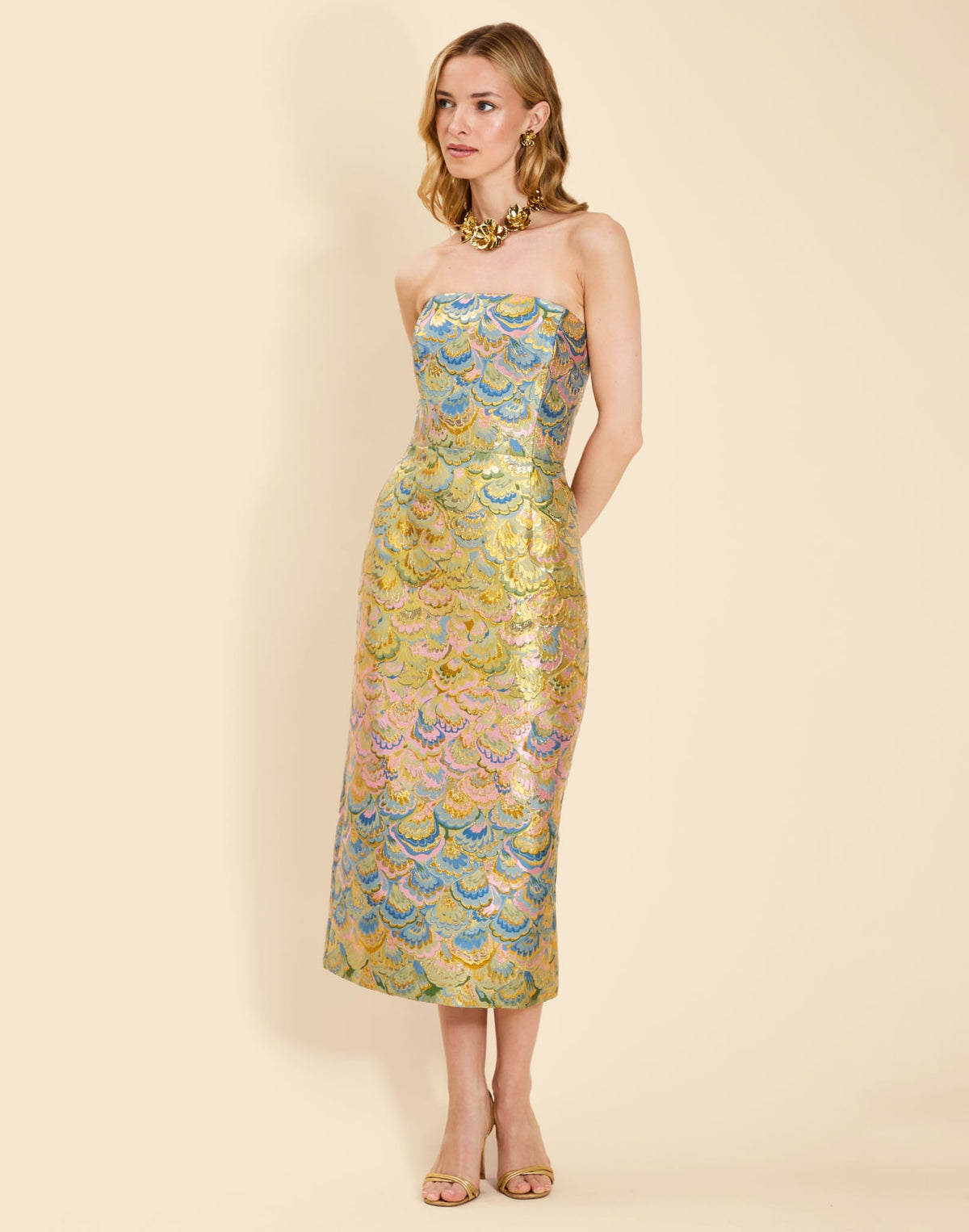 Sabrina Midi Dress in Gilded Marble