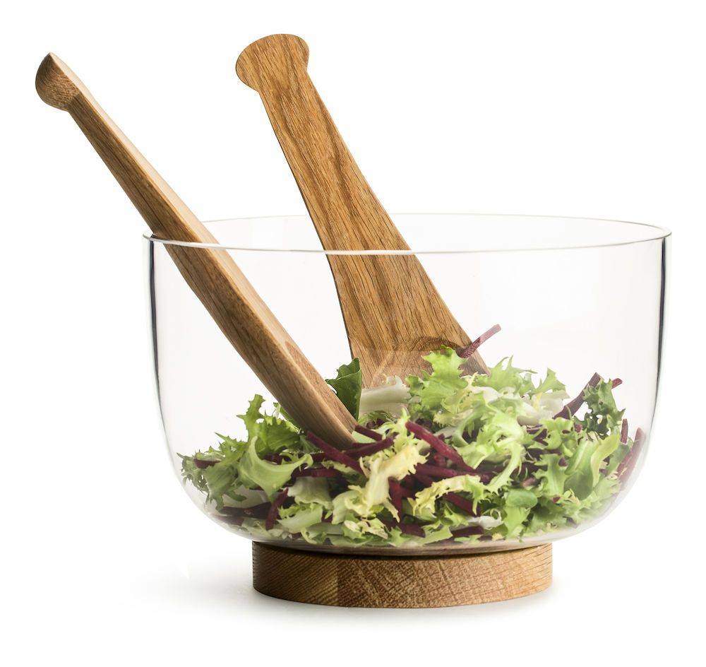 Nature Salad Bowl and Oak Servings Tongs