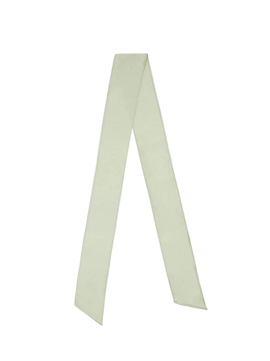 Front view of Vega Ceremony Girl Silk Sash in sage green showcasing its long pointed ends on a white background