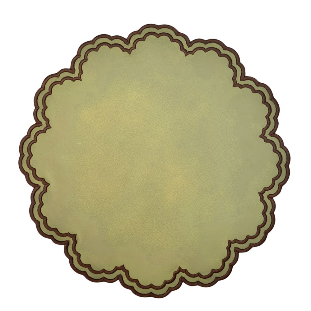 Bettina Placemat in Sage Green with Cocoa Embroidery, Set of 4