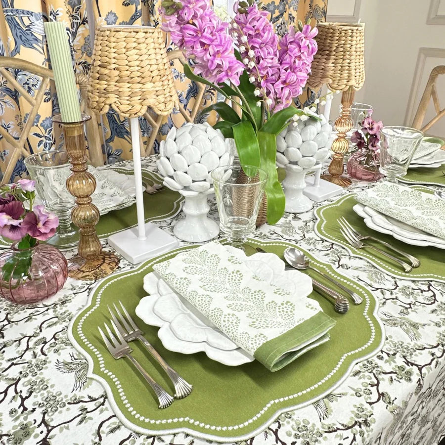Toile de Jouy Birds Tablecloth in Sage