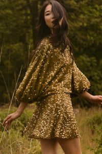 The Salter Mini Dress in Moss Sequin. 