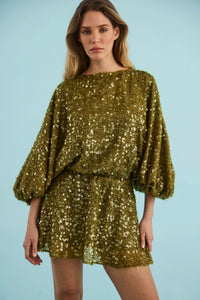 The Salter Mini Dress in Moss Sequin. 