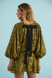 The Salter Mini Dress in Moss Sequin. 