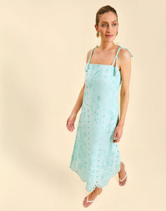 Salvador Tassel Midi Dress in Tidal Blue