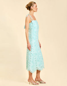 Salvador Tassel Midi Dress in Tidal Blue