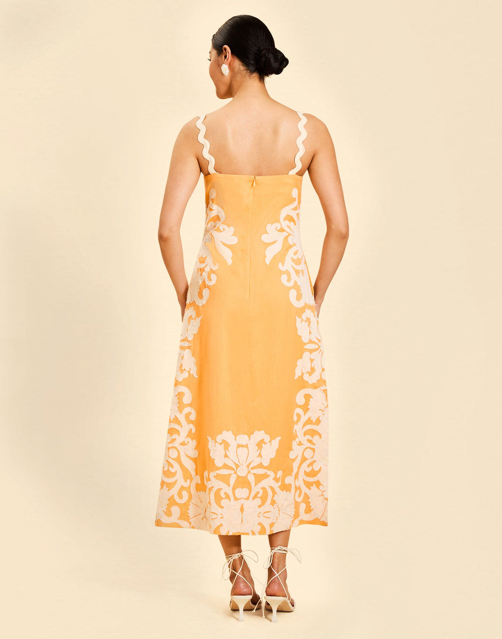 Sammy Embroidered Midi Dress in Blushed Citrus