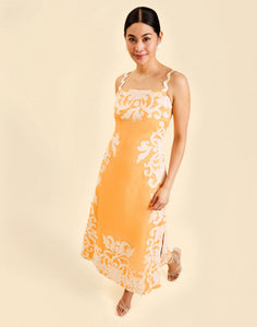 Sammy Embroidered Midi Dress in Blushed Citrus