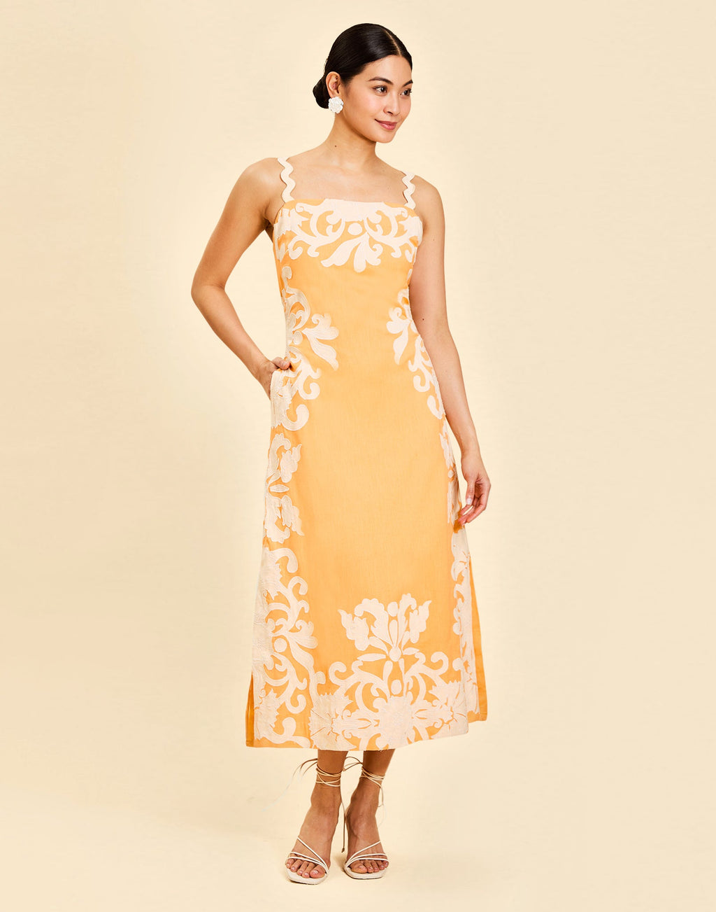 Sammy Embroidered Midi Dress in Blushed Citrus