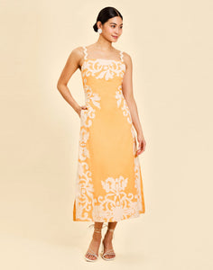 Sammy Embroidered Midi Dress in Blushed Citrus