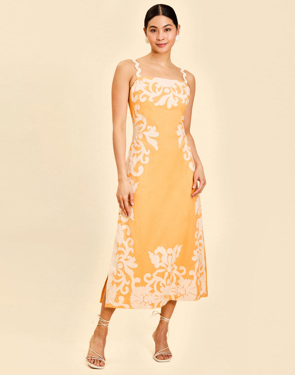 Sammy Embroidered Midi Dress in Blushed Citrus