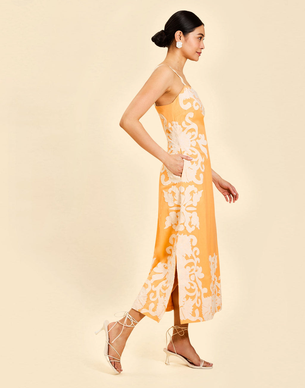 Sammy Embroidered Midi Dress in Blushed Citrus