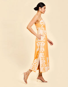 Sammy Embroidered Midi Dress in Blushed Citrus