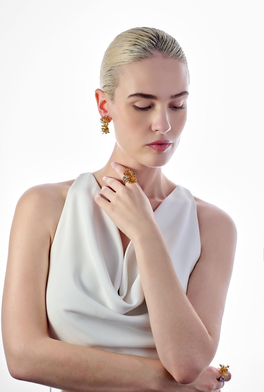 Sapphire Petunia Drop Earrings