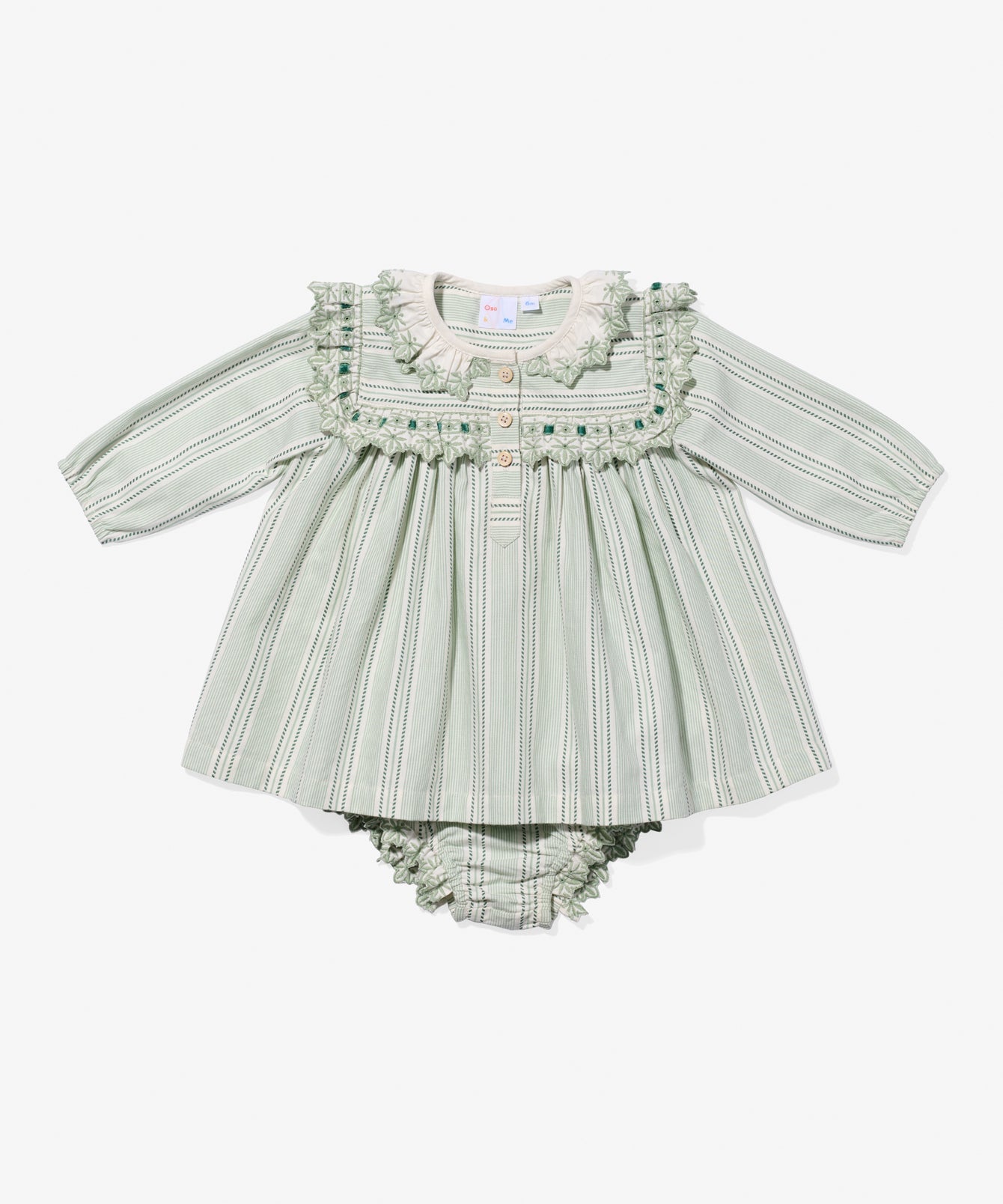 Sara Baby Dress in Sage Chevron Stripe