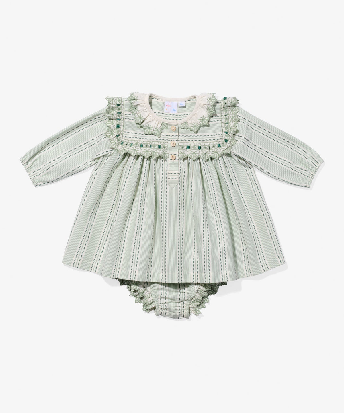 Sara Baby Dress in Sage Chevron Stripe