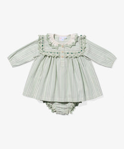Sara Baby Dress in Sage Chevron Stripe