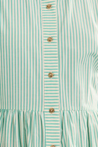 Close up of The Sarah Dress in Saltwater. 