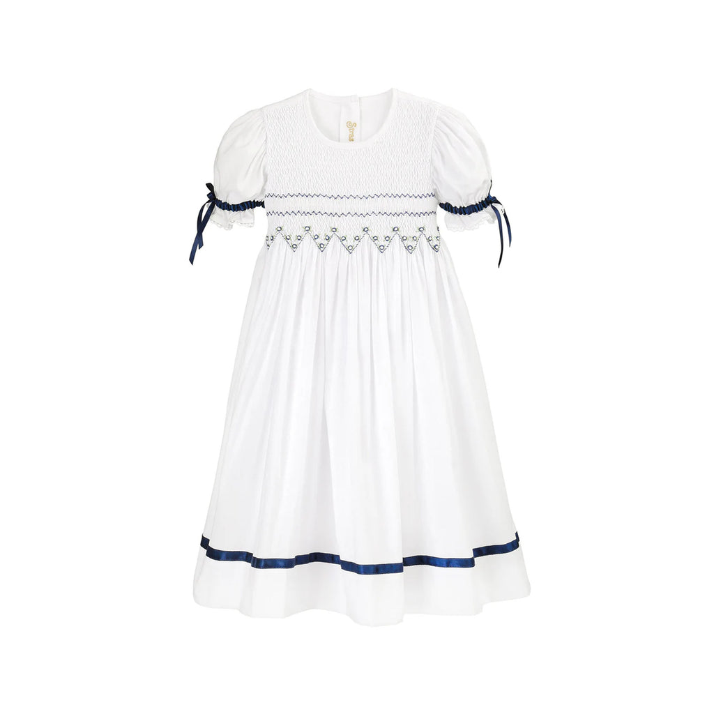 Navy Smocked Dress for Girls, Hanukkah Dress, Flower Girl Dresses | Over The Moon Navy Smocked Dress for Girls, Hanukkah Dress, Flower Girl Dresses | Over The Moon
