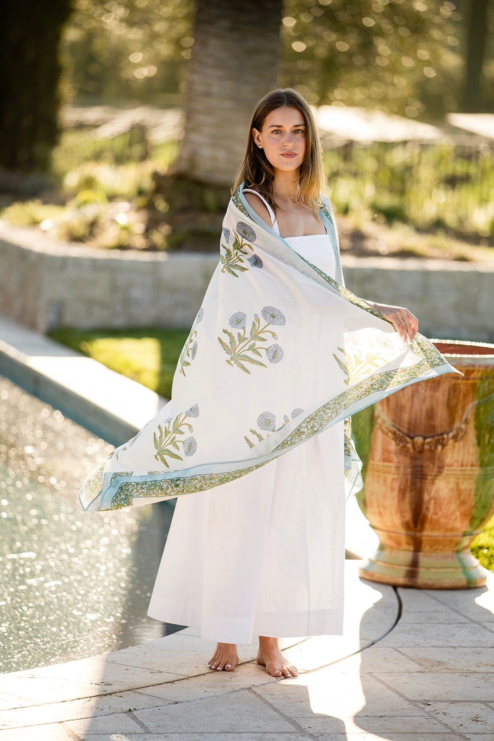 Sarong with Bag in Blue/Green Flower