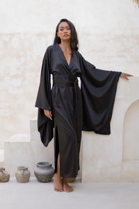 Long Silky Satin Kimono Robe