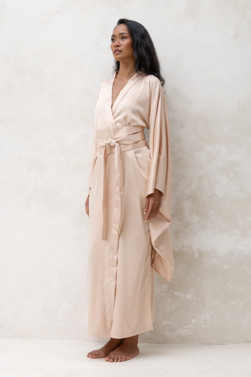 Long Silky Satin Kimono Robe